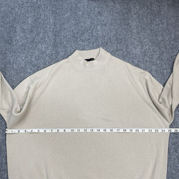 Tulliano Sweater Mens XL Beige Silk Cotton Mock Neck Pullover Lightweight - Picture 5 of 6